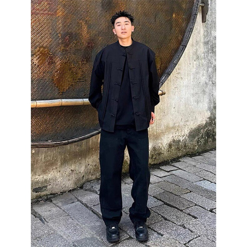 新中式男装国风立领衬衫秋季高级感中山唐装订婚穿搭长袖衬衣外套,男装衬衫,星座313A(原308A-2)