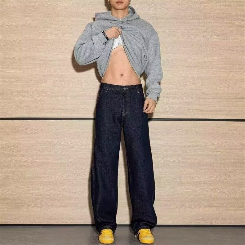 1506/QB1090/P50高街解构垂感新款牛仔裤男士复古水洗弯刀裤子图片