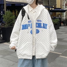 男春季新款华夫格刺绣连帽开衫卫衣WT22P40，男装卫衣，星座1116-2