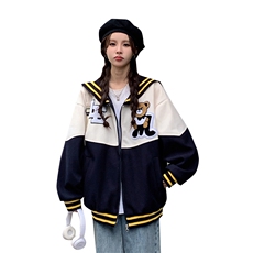 宽松拼接学院风少女减龄外套女可爱海军领棒球服潮C373-90，女装短外套，星座911-2(原星座613-2）