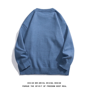 白底22秋冬新款ins时尚设计感印花保暖圆领套头毛衣M1056P50控68图片