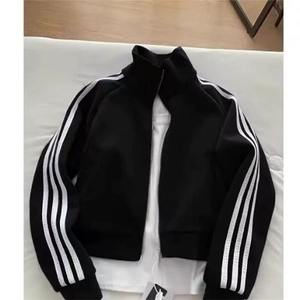 1506/QX990/P47藏青色三条杠开衫外套男女立领棒球服夹克图片