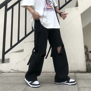 牛仔裤男痞子破洞港风2023夏新款黑色潮流帅气长裤休闲K327-P40图片