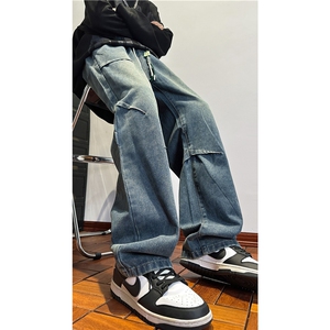 k1085-p55-控78 S-3XL现货折皱宽松cleanfit牛仔裤图片