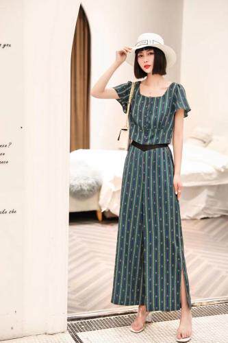 洋气减龄字母条纹阔腿裤套装，女装职业装，茗格拉