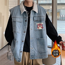 MJ255J-p68-限价98M-5XL加绒羊羔绒宽松大码牛仔马甲工装ins，男装工装外套，星座116