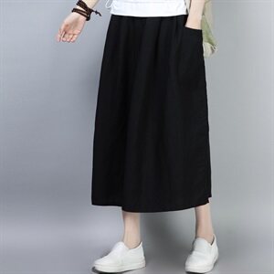 2021年夏季新款苎麻阔腿裤子女七分裤韩版休闲时尚松紧腰裙裤女图片
