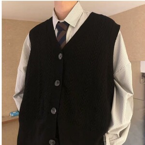 0121-P45 青少年新款潮流标准简约日系复古马甲超火宽松春秋潮图片