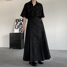 春装新中式提花百褶马面裙男女2026黑色新中式轻明制风汉服裙子，男装民族服装，星座909