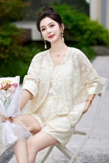 2025年夏季新款女装时尚气质新中式蕾丝两件套，女装套装/套裙，关键词