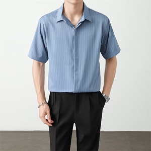 夏款男短袖衬衫竖条纹宽松内扣衬衣加大码S-4XL CS0008 P38图片