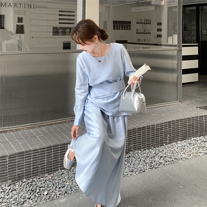 法式小香风千金感时尚套装女2025春季新款绑带衬衫半身长裙两件套图片