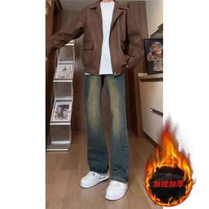 1506-1/K711-11/P46半松紧加绒复古蓝直筒牛仔裤男女同款
