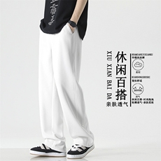 华棉透气休闲裤亲肤拖地裤潮牌简约标志美式长裤X1693-特批39，男装休闲裤，星座718