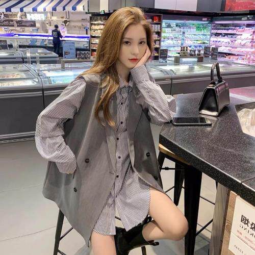 【秋款】秋季新款现货马甲条纹两件套，女装马夹，名依人