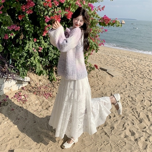 春季蝴蝶结毛衣蕾丝半身裙两件套2C133-8903-P145-K198图片