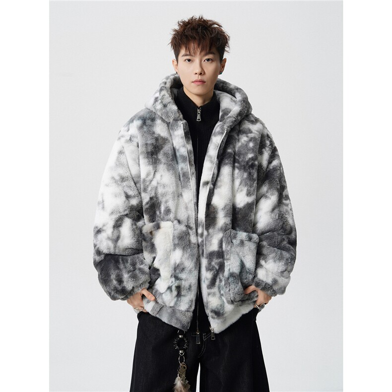 羊羔毛棉衣潮扎染情侣大码M-5XL毛绒外套男MY78198P138控198，男装棉衣，星座227-7