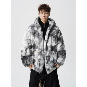 羊羔毛棉衣潮扎染情侣大码M-5XL毛绒外套男MY78198P138控198,男装棉衣,星座227-7