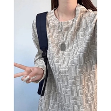 扎染格纹长袖t恤男女春秋重磅正肩圆领卫衣高级感内搭打底衫W191，男装T恤，星座1116A（原606A-3）