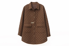 菱格加棉衬衣女中长款冬季新款韩版宽松加厚夹棉衬衫式轻薄棉外套，女装大码女装，独衣靓