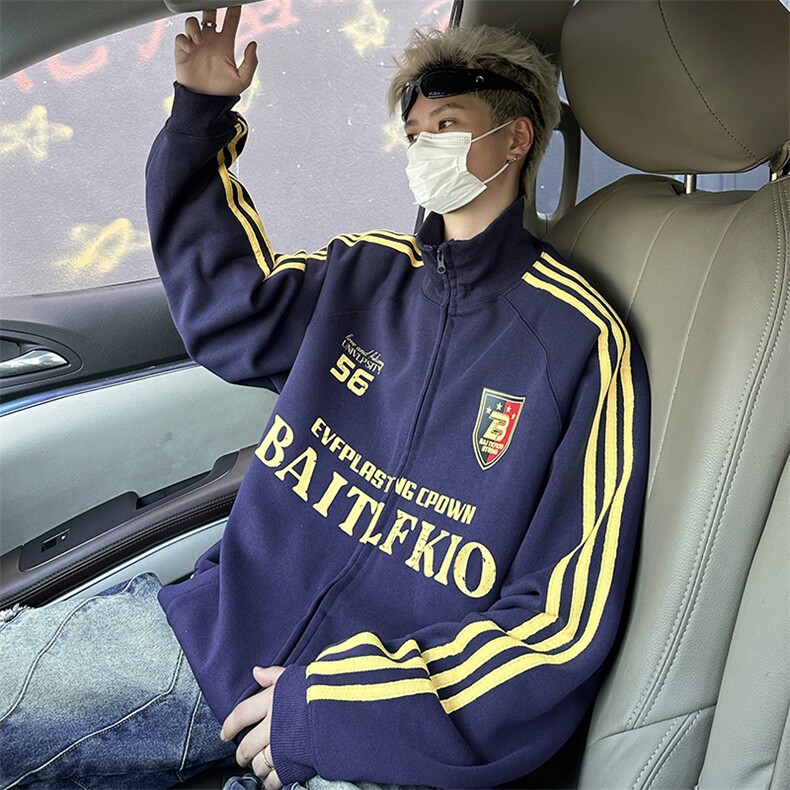 2024新款美式三条杠开衫卫衣立领宽松运动外套男女现货W8368-P48,女装短外套,星座512-4