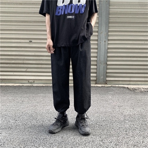 现货2021港风春夏款情侣款男牛仔裤束脚九分女牛仔休闲裤B图片