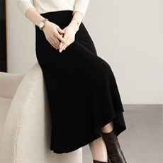 羊毛半身裙女秋冬中长款高腰百褶大摆裙A裙针织伞裙，女装半身裙，唯若美羊绒