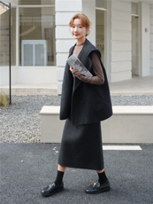 现货新款双面羊毛呢连帽百搭休闲羊毛马甲，女装双面呢大衣，丝露依尚（原SL）