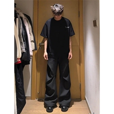 美式cleanfit褶皱西裤子男2025秋季新款潮牌宽松微喇垂感休闲长裤，男装西裤，星座1210-1