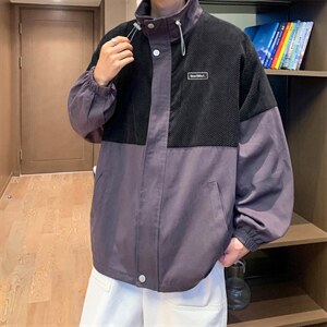 Wt156-P53纯色华夫格撞色夹克外套图片
