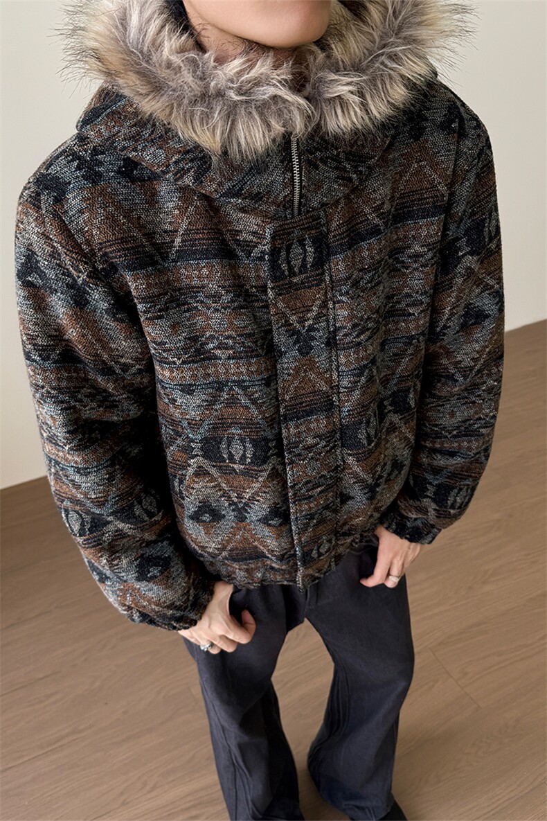 座山雕冬季棉服复古撞色编织夹棉加厚棉衣男5D1194-TP100178,男装棉衣,电商A102