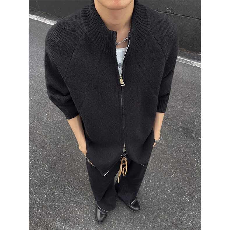 YK86098-P50腈纶45%锦纶24.3%聚酯纤维30.7%立领拉链开衫毛衣男,男装针织衫/毛衣,电商A086-1