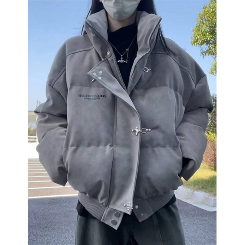 扎染短款pu皮羽绒棉服男女冬季飞机扣立领外套面包服MD852,男装皮衣,星座1116A（原606A-3）