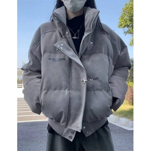 扎染短款pu皮羽绒棉服男女冬季飞机扣立领外套面包服 MD852图片