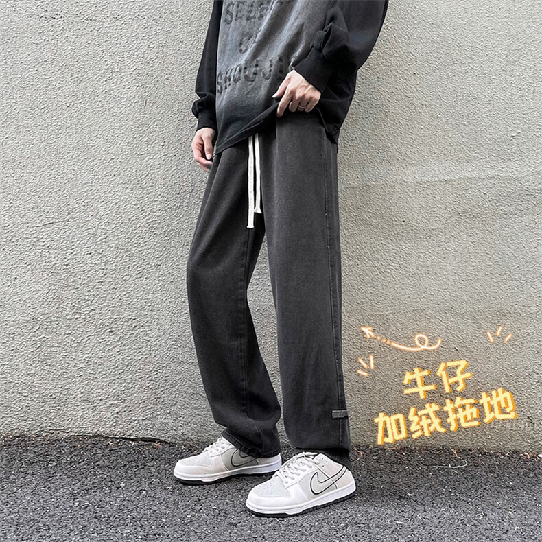 牛仔裤男宽松直筒美式高街vibe加绒阔腿裤K826-特批37加绒特批47图片