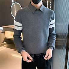 假两件毛衣男潮衬衫领内搭打底衫秋冬季男士修身翻领针织衫S583，男装针织衫/毛衣，星座1116A-2（原606A-1）