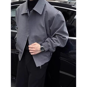 cleanfit灰色短款外套男款秋季美式行政夹克成熟稳重翻领垫肩西装图片