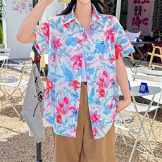 夏威夷花衬衫短袖男女同款情侣度假沙滩CS127/P30，女装衬衫，星座506