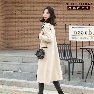 毛呢外套2020冬季新款时尚长袖翻领中长款纯色双面呢大衣外套女图片