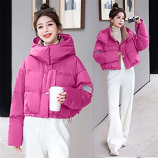 2024冬季新款短款面包服时尚白鸭绒加厚立领拼色羽绒服外套，女装羽绒服，火爆靓佳人