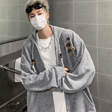 美式复古设计感针织连帽外套男女小众早春慵懒卫衣开衫潮牌MY2833，男装卫衣，星座601-1