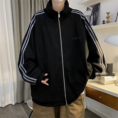 潮牌情侣美式条纹麂皮绒立领夹克宽松休闲拉链外套W141，男装夹克，星座1116A-1（原606A）