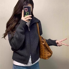 2025年秋季新款纯色拉链外套时尚百搭，女装针织衫/毛衣，旭驰羊绒