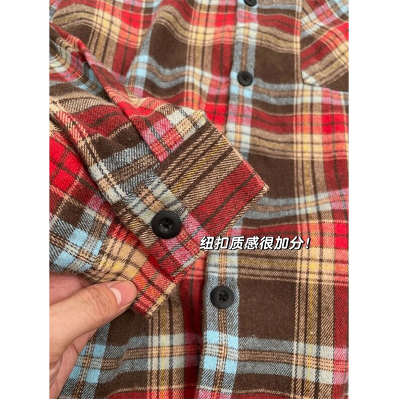 DD304P38美式复古红色格子长袖衬衫,男装衬衫,电商B323A
