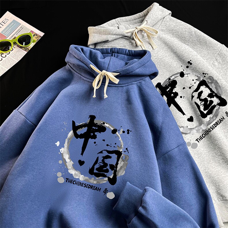 WY2134-P35加绒款-P40纯棉连帽卫衣男大码运动帽衫宽松薄,男装卫衣,电商A040