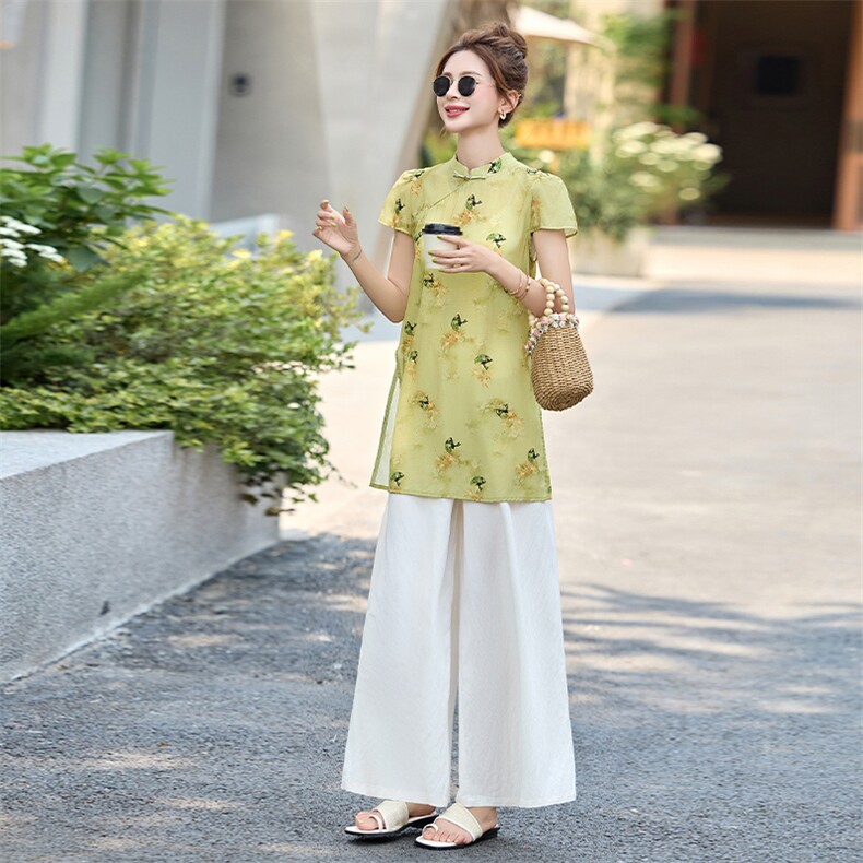 新中式设计感时髦套装女2025夏季新款清冷感改良唐装显高两件套潮,女装套装/套裙,采品优优