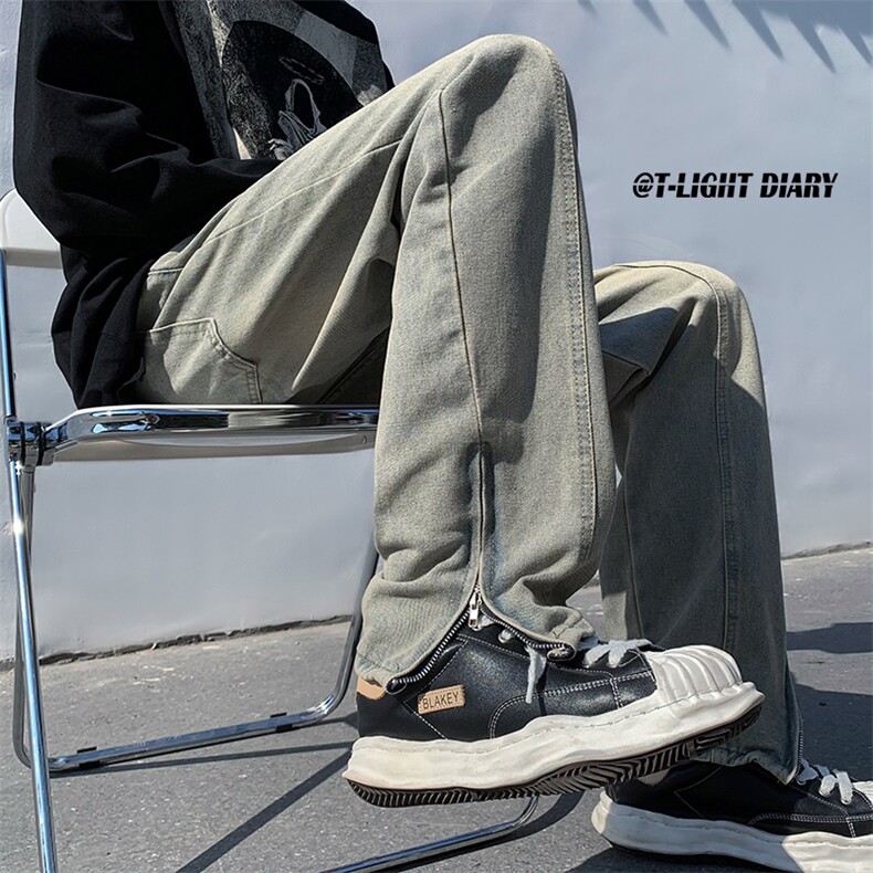 秋冬季潮牌欧美高街vibe裤子oversize黄泥色牛仔裤男款K5501-P41，男装牛仔裤，星座512-2