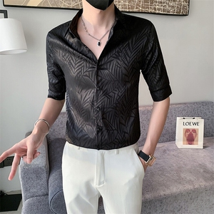 店主风社会小伙男士提花七分袖衬衫男301A-1/CS583/P55图片