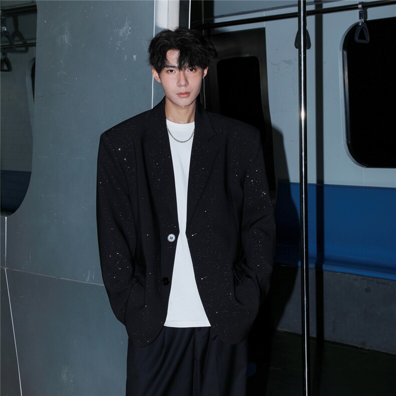 港风成分96%聚酯纤维4%氨纶满天星西服男西装男XF77871P85控138,男装西服套装,星座227-7