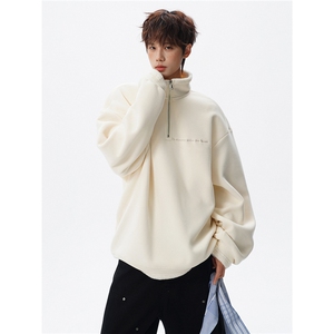 WY10195-特P60 重磅美式翻领大码立领绒感半拉链卫衣上衣外套图片